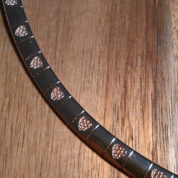 Omega Heart Pattern Collar Ion Plated Rose Gold Over Stainless Steel Necklace - Picture 9 of 11